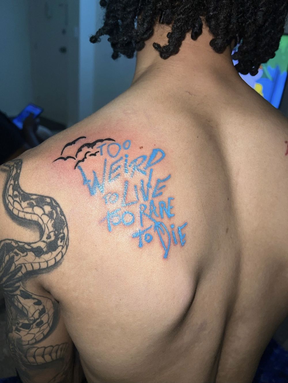 Too weird to live too rare to die custom script back tattoo