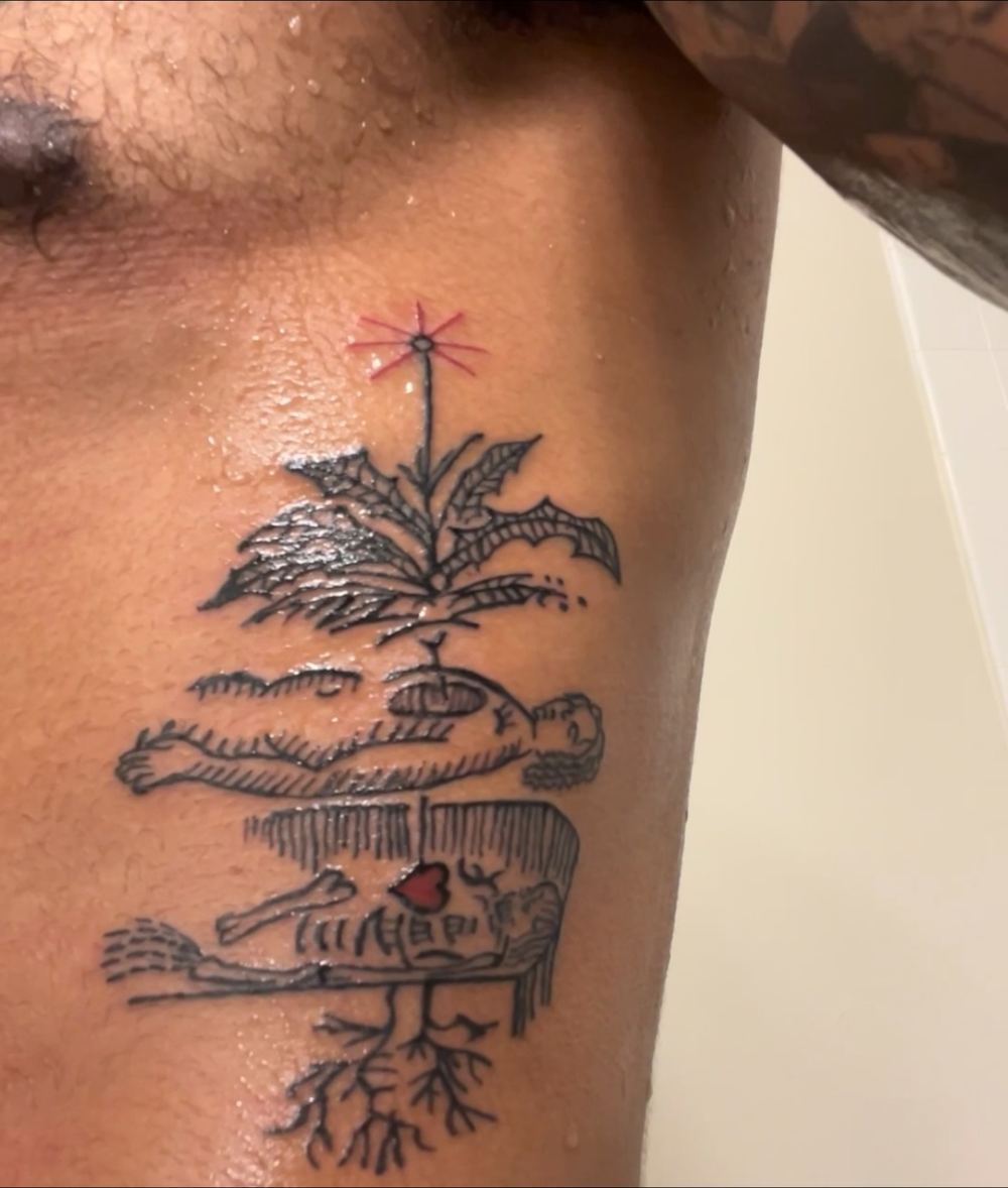 Tree of life fine line torso tattoo